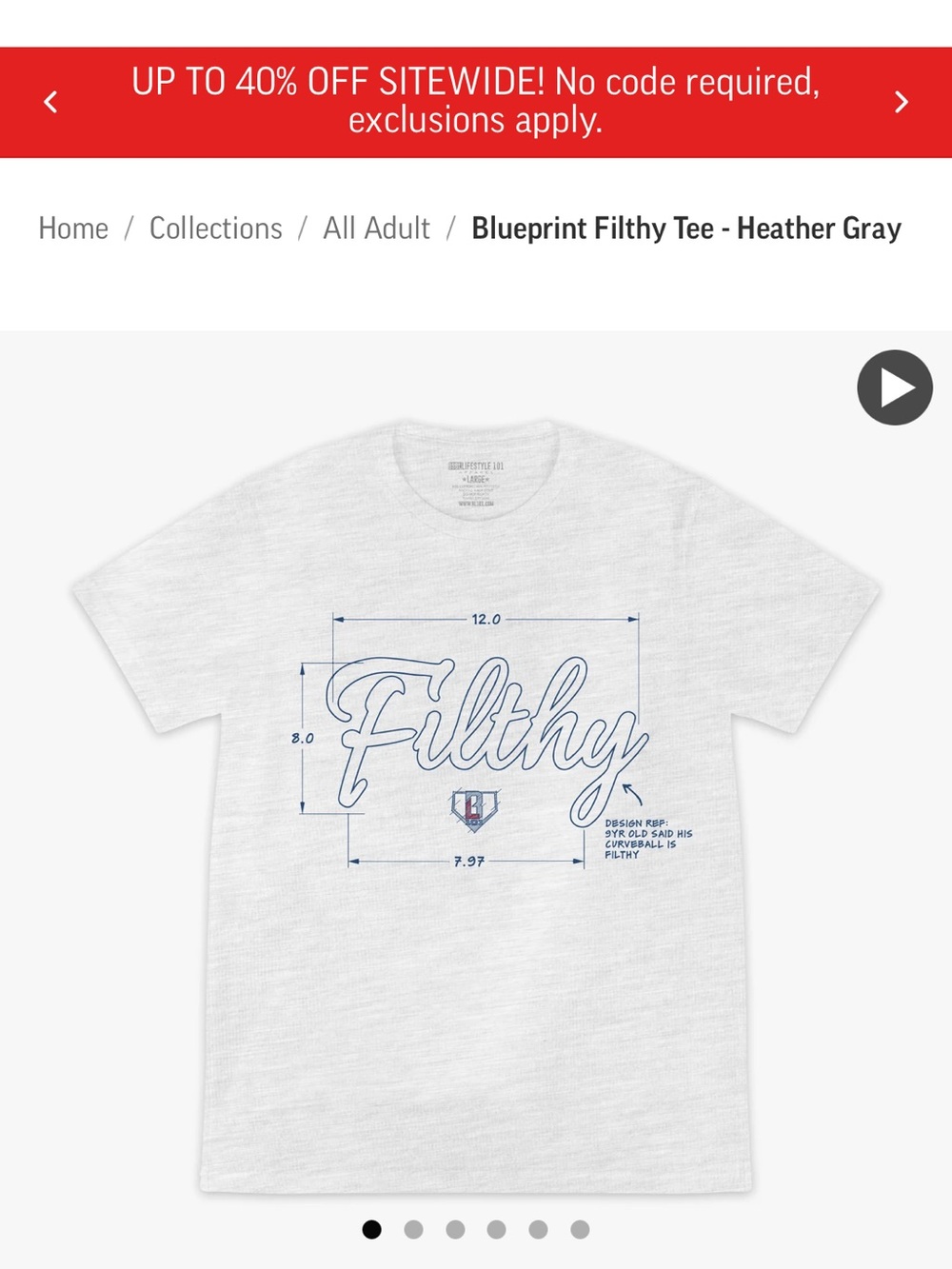 Baseball Lifestyle 101 Blueprint Filthy Tshirt! NWT!